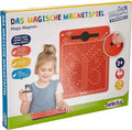 Beleduc Magic Magnets box showing a young girl using a stylus on a red, rectangular magnetic drawing board.