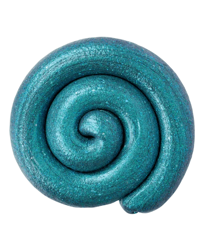 Spiral of sparkly teal blue putty with a metallic finish.