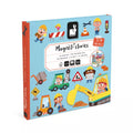 Blue book-style box featuring colorful cartoon construction workers and machinery on a light blue background.