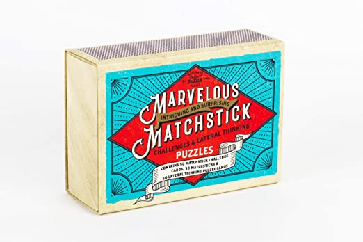 Vintage-style teal matchbox puzzle box featuring a red diamond center, retro typography, and a patterned striking surface.