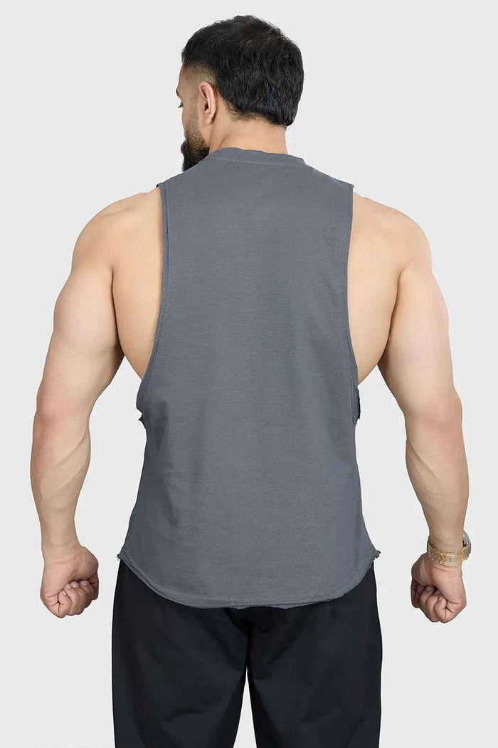 Fuaark Nz Magnitude Deep Arm Tank Grey, men's sleeveless tank top with deep armholes, casual fitness style.