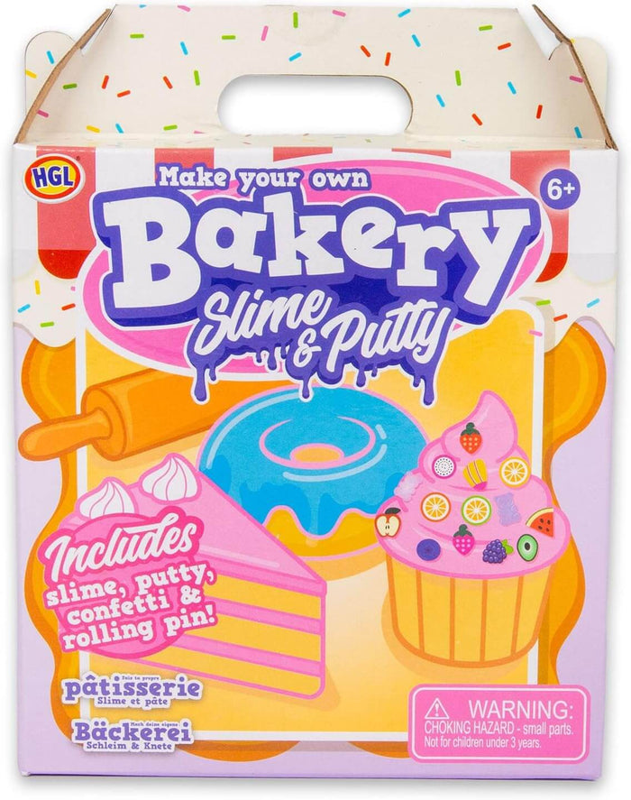 Colorful handle box featuring graphics of a pink cake, blue donut, cupcake with fruit charms, and a rolling pin.