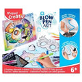 Creative kit box showing a colorful lion mask and hands using blow pens to decorate and assemble animal trophies.
