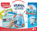 Teal travel case with erasable drawing boards, markers, and cleaning cloth featuring cartoon sea animal designs.