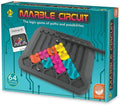Teal Marble Circuit box showing a grey triangular puzzle board with colorful tiles, silver marbles, and a challenge card.