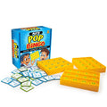 Blue Math Pop Bingo box with three yellow fidget-style boards and various white math equation cards.