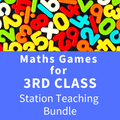 Brightly colored plastic numbers and symbols above a blue banner with white text for a 3rd class teaching bundle.