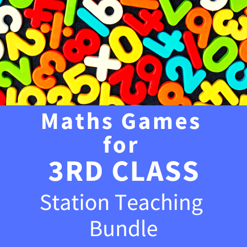 Brightly colored plastic numbers and symbols above a blue banner with white text for a 3rd class teaching bundle.