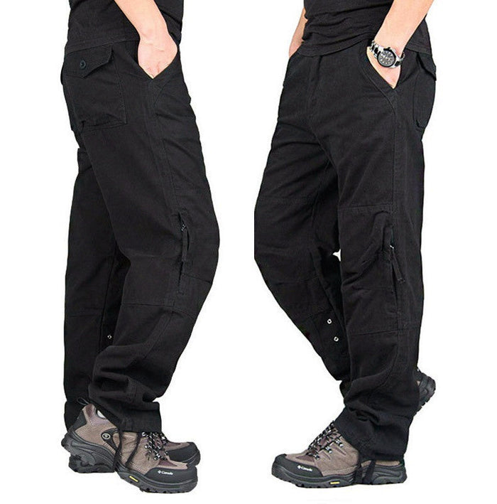 Men's multi-pocket cargo pants in durable fabric with multiple storage pockets, stylish and functional for casual wear.