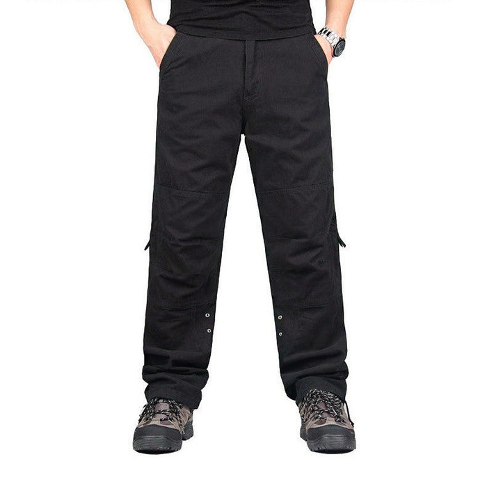 Men's multi-pocket cargo pants in khaki with multiple functional pockets and relaxed fit, ideal for casual and outdoor wear.