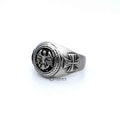 Men's antiqued stainless steel eagle casting rings by Glitters, featuring detailed eagle designs on durable stainless steel bands.