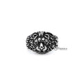 Men's Gothic lion heart casting rings made of antiqued stainless steel by Glitters, featuring intricate gothic design details.