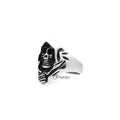 Men's antiqued stainless steel Grimm Ripper skeleton skull casting rings by Glitters, featuring detailed skull and bone design.
