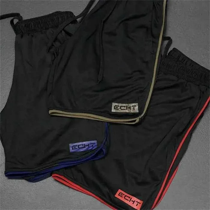 Men's athletic running shorts by Mead's Supply & Equipment Outfitters, black, moisture-wicking and breathable gym shorts for outdoor sports.