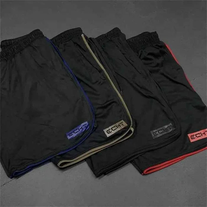 Men's athletic running shorts by Mead's Supply & Equipment Outfitters, black moisture-wicking breathable gym shorts for outdoor sports.