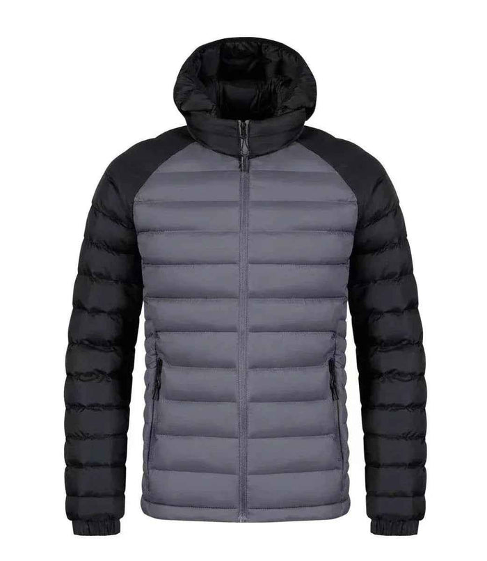 Gray men's Frost-Guard winter jacket by Stylish 3Sixty5 featuring a sleek design and cozy insulation for cold weather.