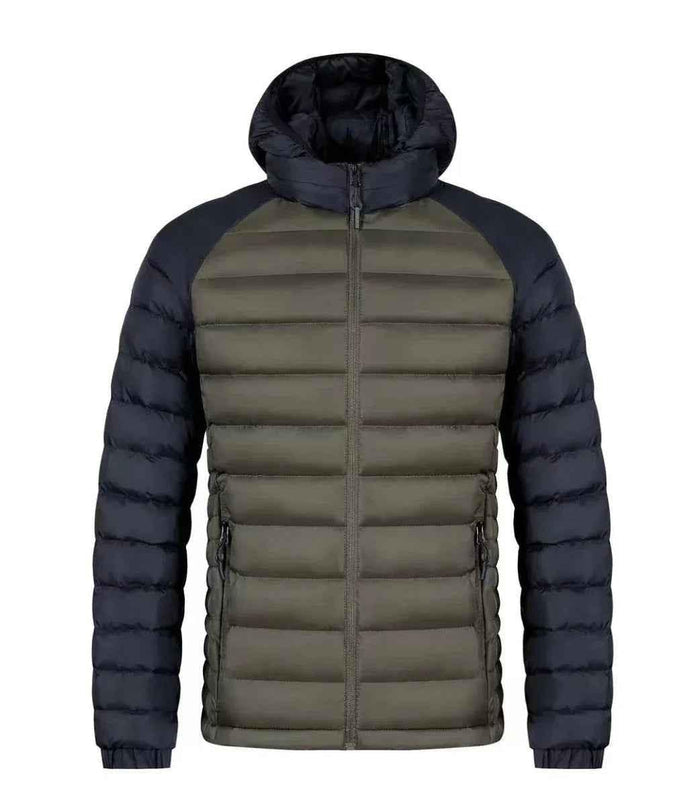 Men's Stylish 3Sixty5 Frost-Guard Winter Jacket in gray, showcasing a warm, insulated winter jacket with a hood and zip closure.