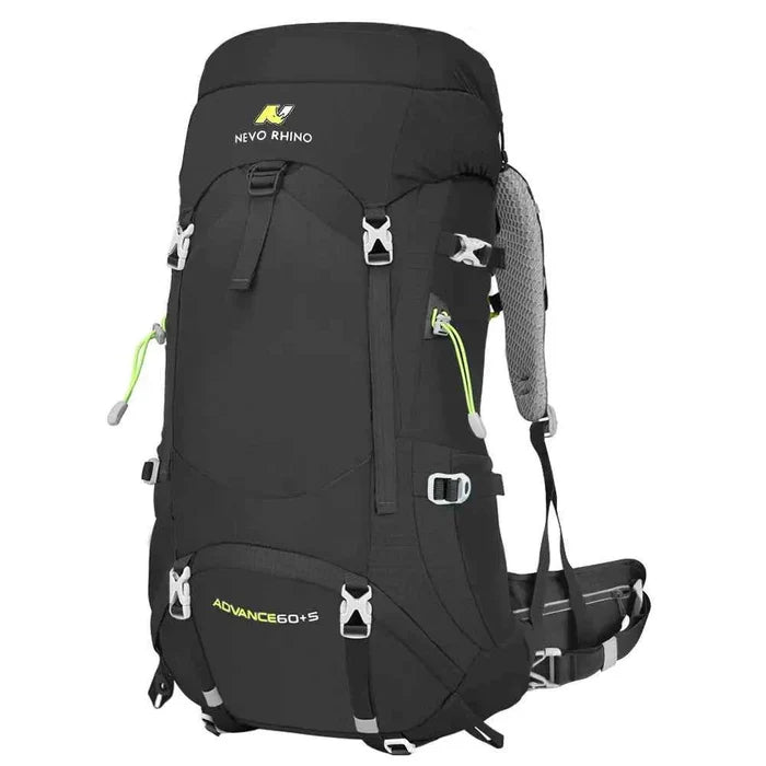 Black men's large-capacity outdoor hiking backpack by Mead's Supply & Equipment Outfitters with multiple compartments and adjustable straps.
