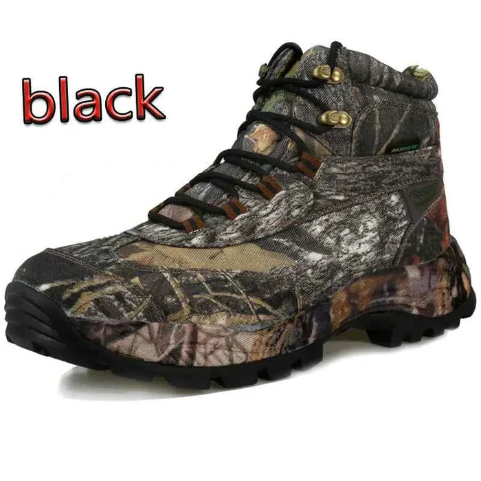 Men's off-road hiking boots by Mead's Supply & Equipment Outfitters, durable camouflage tactical outdoor footwear with rugged design.