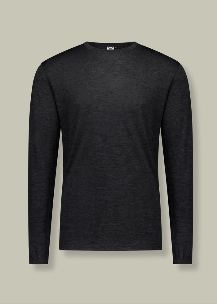 Men's OG Long Sleeve shirt by Merino 365 NZ, made of 100% Merino wool in slate grey, showcasing the fitted design.
