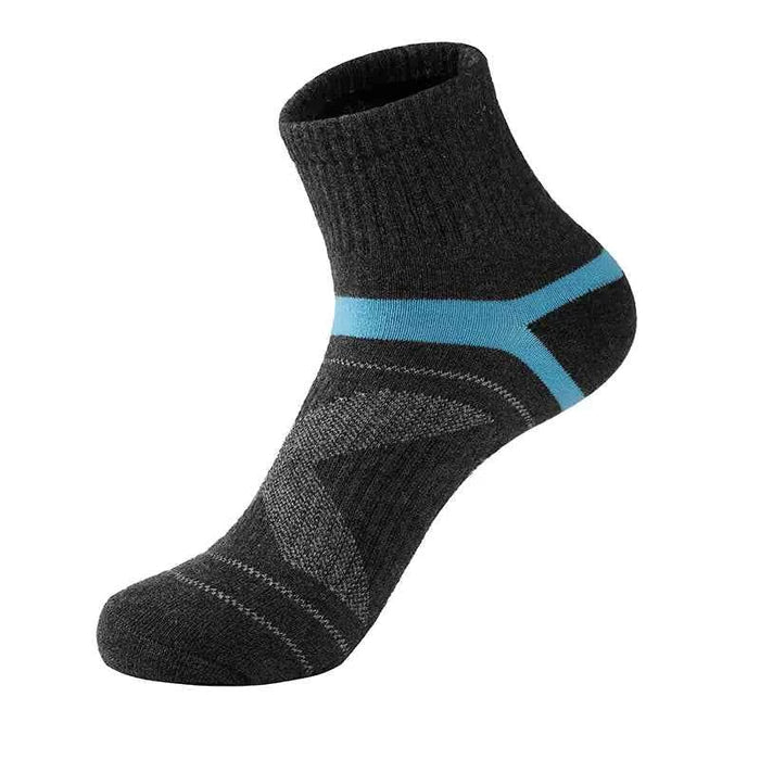 Light gray men's outdoor sports socks by Mead's Supply & Equipment Outfitters, durable 75% cotton crew socks for hiking and basketball.