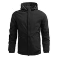 Men's outdoor waterproof jacket by Mead's Supply & Equipment Outfitters, black windproof rain jacket for all-weather hiking.