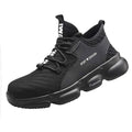 Black men's safety shoes by Mead's Supply & Equipment Outfitters, durable footwear designed for safety and protection.