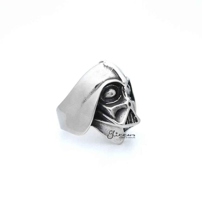 Men's stainless steel Darth Vader casting ring by Glitters, featuring detailed Star Wars character design.