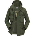 Men's tactical jacket with removable sleeves in army green by Mead's Supply & Equipment Outfitters, ideal for fall and winter.