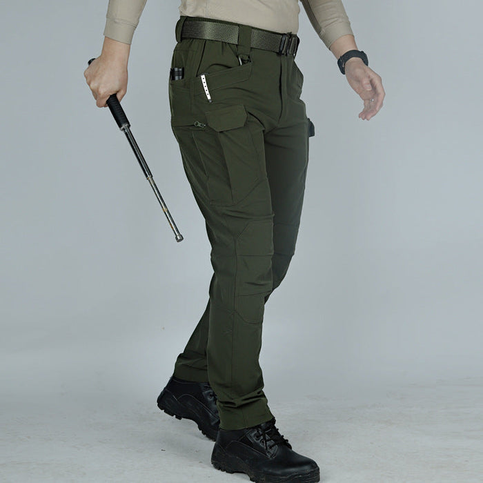 Men's tactical cargo pants by dealonline.co.nz, water-resistant ripstop fabric with flexible design and multiple pockets.