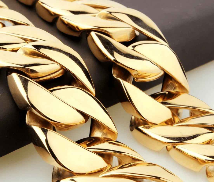 Stylish 3Sixty5 men's titanium necklace in gold with sleek, modern design, displayed as a fashionable jewelry accessory.