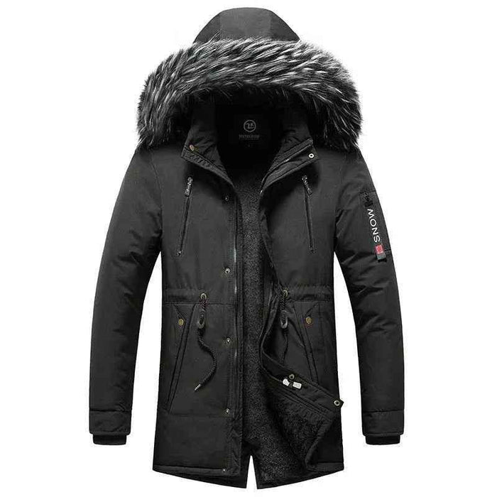 Black men's winter coat by Stylish 3Sixty5 featuring a modern, stylish jacket design perfect for cold weather outerwear.