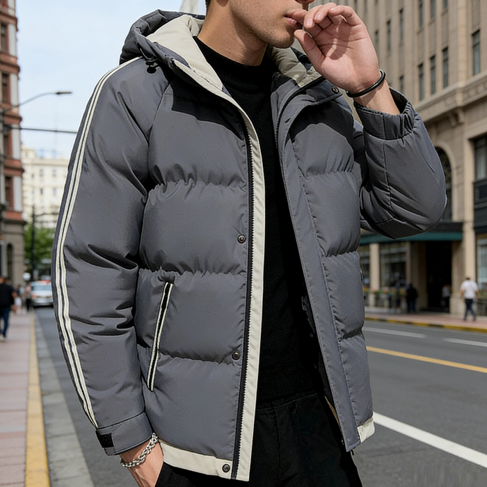Men's grey winter jacket in size L to 4XL, featuring a warm, insulated design perfect for cold weather from dealonline.co.nz.