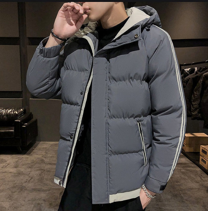 Men's grey winter jacket in size L to 4XL, stylish and warm outerwear from dealonline.co.nz, shown on a hanger.