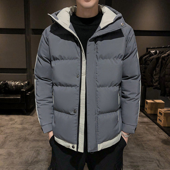 Men's grey winter jacket in size L to 4XL, stylish and warm, featuring a zip-up front and modern design.