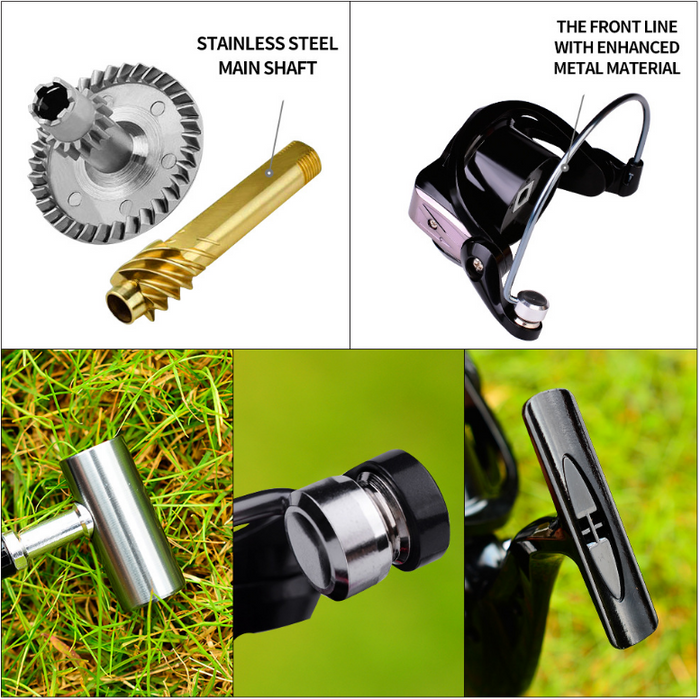 Dealonlinenz metal spinning fishing reel with 5.2:1 gear ratio, 12 ball bearings, suitable for left or right retrieve, black finish.