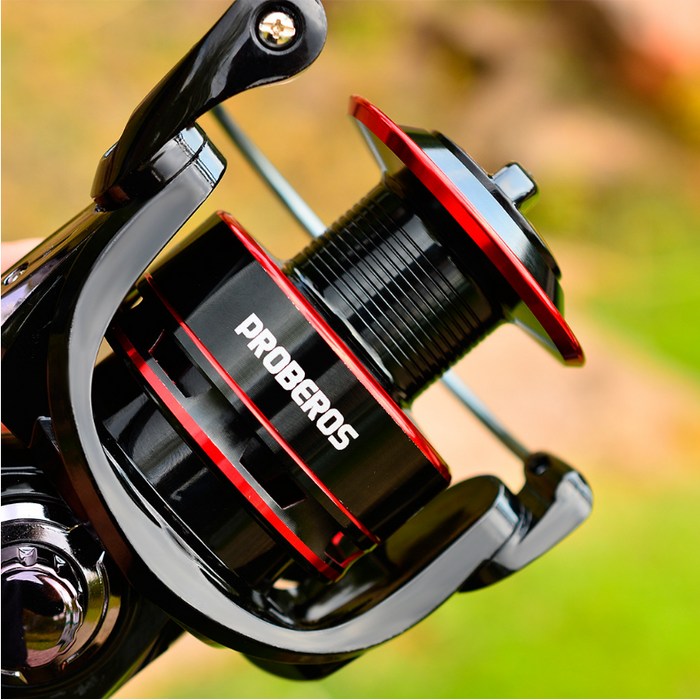 Dealonlinenz metal spinning fishing reel with 5.2:1 gear ratio, 12 ball bearings, suitable for left or right retrieve, close-up view