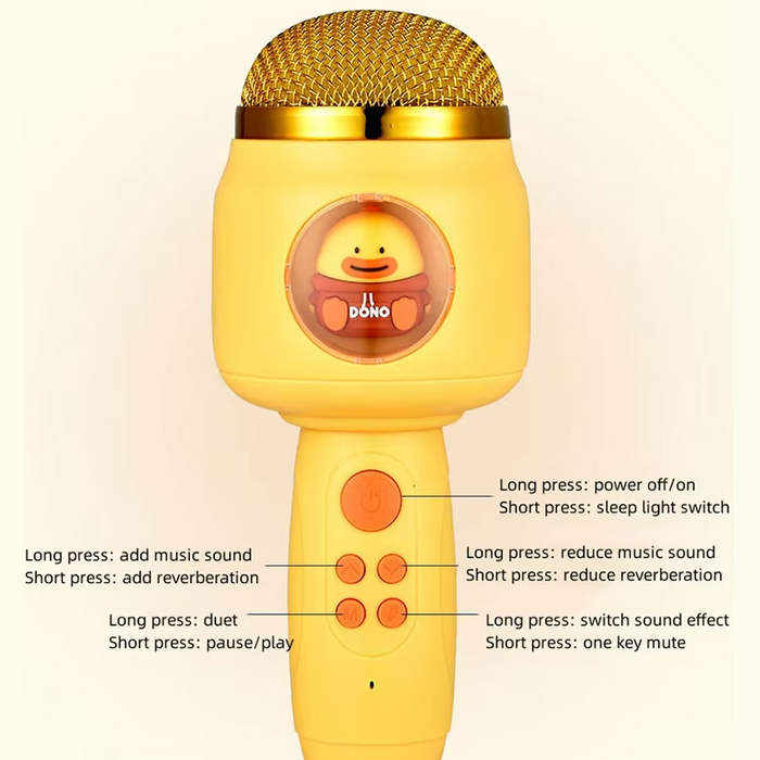 Wireless Bluetooth microphone for singing, rechargeable karaoke microphone by dealonline.co.nz, with a sleek design and built-in speaker.