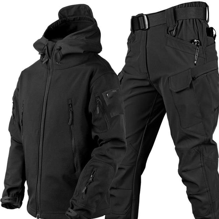 Military tactical soft shell jacket and cargo pants set by dealonline.co.nz, shown on a model in size M to 3XL.