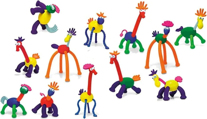 Various colorful, whimsical toy animals built from interchangeable spherical bodies and flexible limbs.