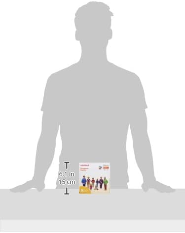 Product box with 8 family figures next to a 6.1-inch height marker against a grey human silhouette for scale.