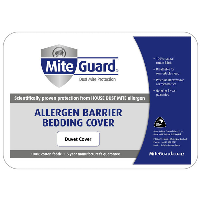 MiteGuard cotton duvet cover in a neutral color, showing a neatly folded bedding set with smooth fabric texture.