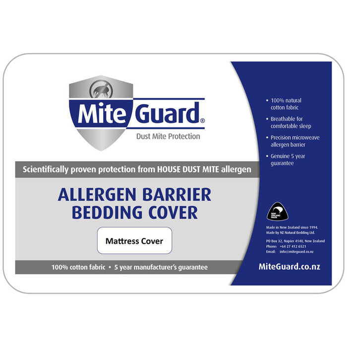 MiteGuard cotton mattress cover on a bed, showing soft fabric and fitted design for protection and comfort.