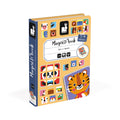 Yellow book-shaped box with a blue spine and colorful illustrations of stylized animal faces like a panda and tiger.