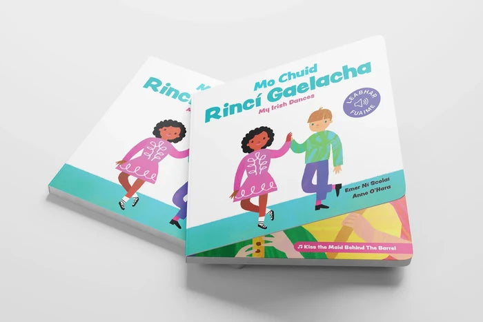 Two Mo Chuid Rincí Gaelacha: My Irish Dances sound books with illustrations of children dancing on a white cover.