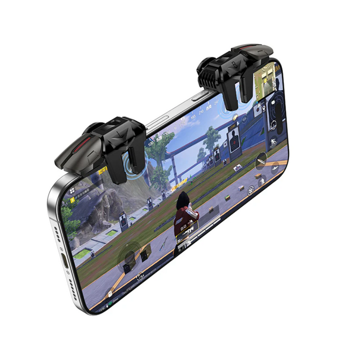 Techplus mobile gaming trigger buttons for 4-finger controller, compact design for enhanced gaming on smartphones.