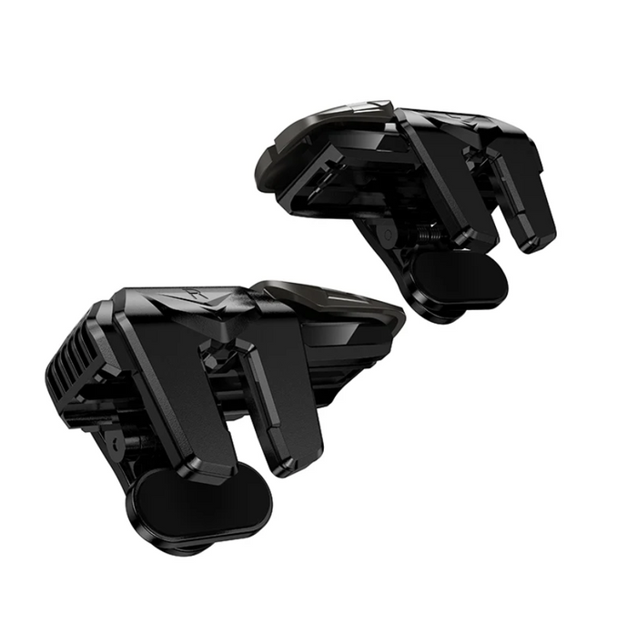 Techplus mobile gaming trigger buttons for 4-finger controller, showing sleek black design with textured grips for gaming comfort