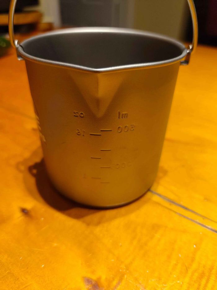 Titanium camping cookware pot by Mead's Supply & Equipment Outfitters, 750ml ultralight camp cooking pot, lightweight outdoor gear