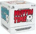 White square box for Muffin Time game with bold red text, a cartoon muffin, and black-and-white doodles.