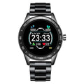 Multi-functional smart watch with steel band in black, gold, and silver, featuring a business-style alloy case by Mead's Supply.